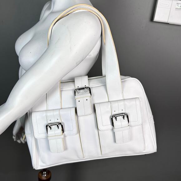 Furla top handle bag white leather buckle pockets coastal minimalist elevated - Picture 11 of 15